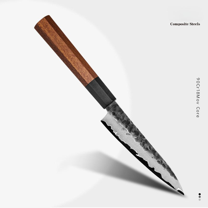 ARTIDGE Professional Utility Knife San Mai Steel - 125mm HRC60-62 High Carbon Steel Blade, Hand-Forged Hammered Texture, Ebony & Red Sandalwood Handle - Precision Multi-Purpose Kitchen Knife for Slicing & Garnishing - Yin Series
