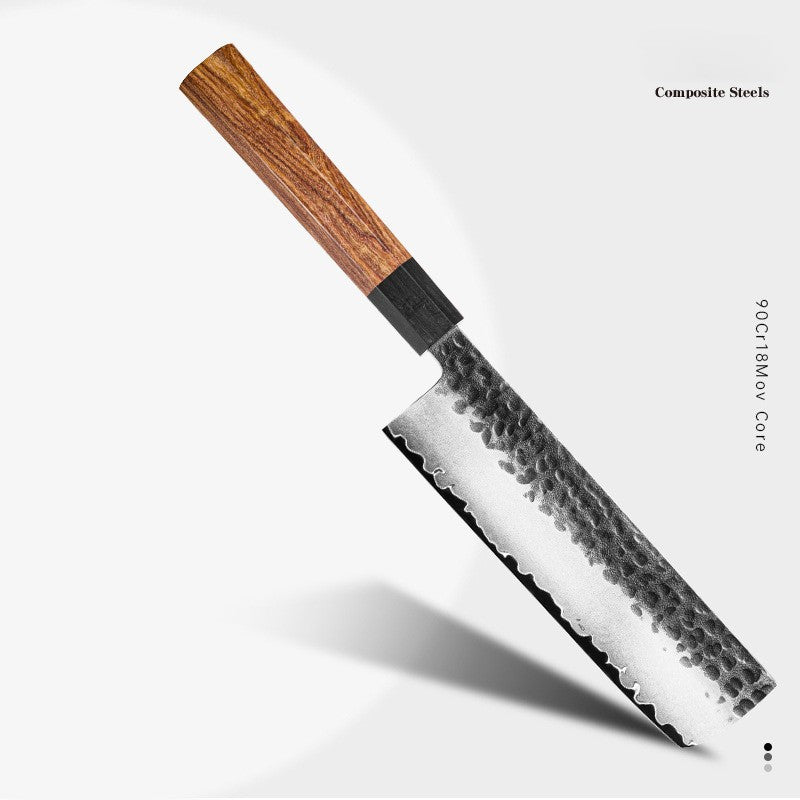 ARTIDGE Professional Nakiri Knife San Mai Steel - 170mm HRC60-62 High Carbon Steel Blade, Hand-Forged Hammered Texture, Ebony & Red Sandalwood Handle - Japanese Vegetable Cleaver for Precision Chopping & Slicing - Yin Series