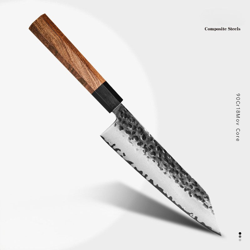 ARTIDGE Professional Kiritsuke Chef Knife San Mai Steel - 180mm 90Cr18Mov High Carbon Steel Blade, HRC60-62, Ebony & Red Sandalwood Handle, Precision Balanced Design - Yin Series