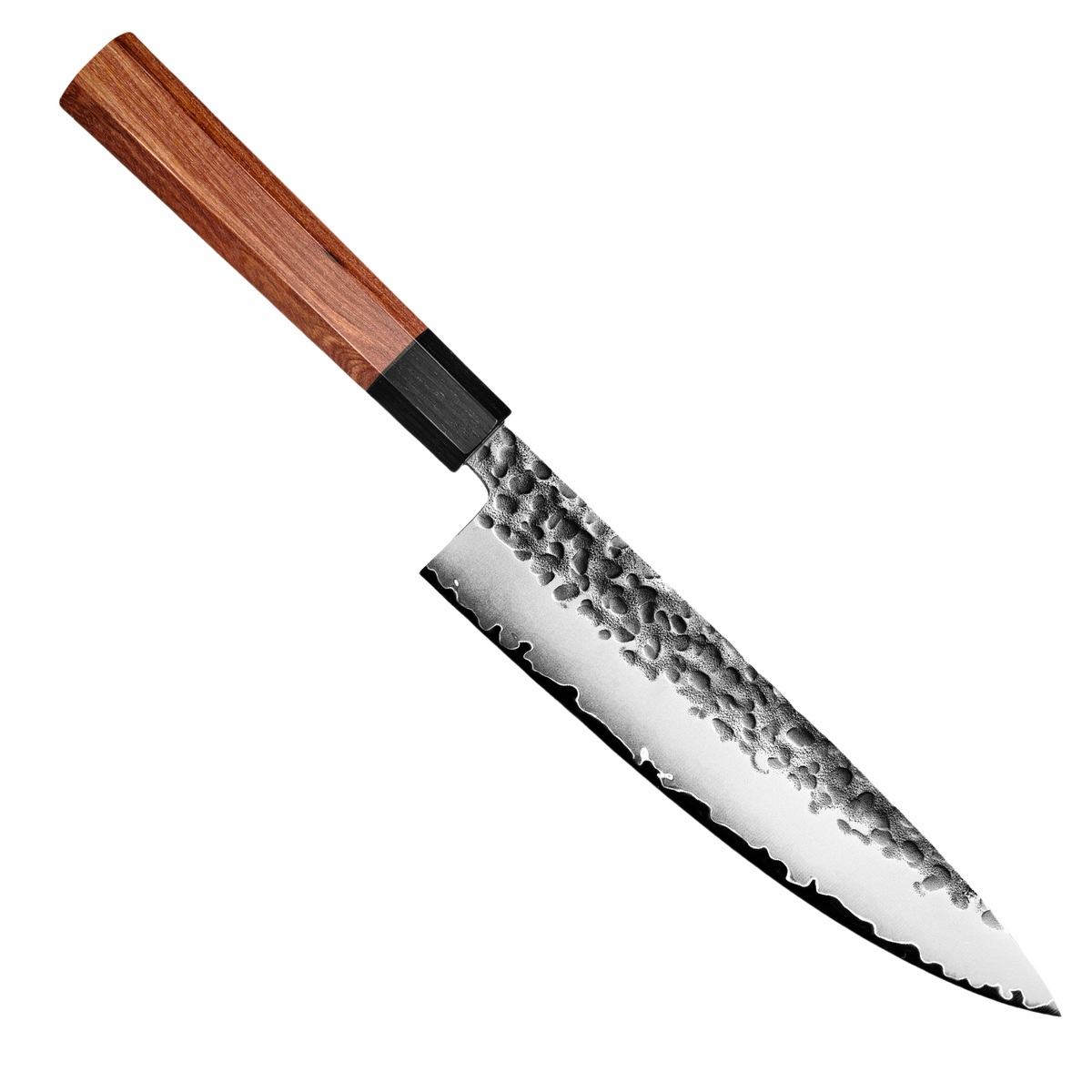 ARTIDGE Professional Chef Knife San Mai Steel - 200mm 90Cr18Mov High Carbon Steel Blade, HRC60-62, Ebony & Red Sandalwood Handle, Hand-Forged with Hammered Texture - Yin Series