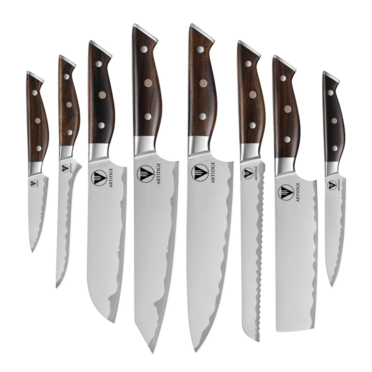 ARTIDGE 8-Piece Kitchen Knife Set, Ultra Sharp Japanese High Carbon Stainless Steel Chef Knife Set, Non-slip Professional Cooking Knife with Ergonomic Ebony Handle