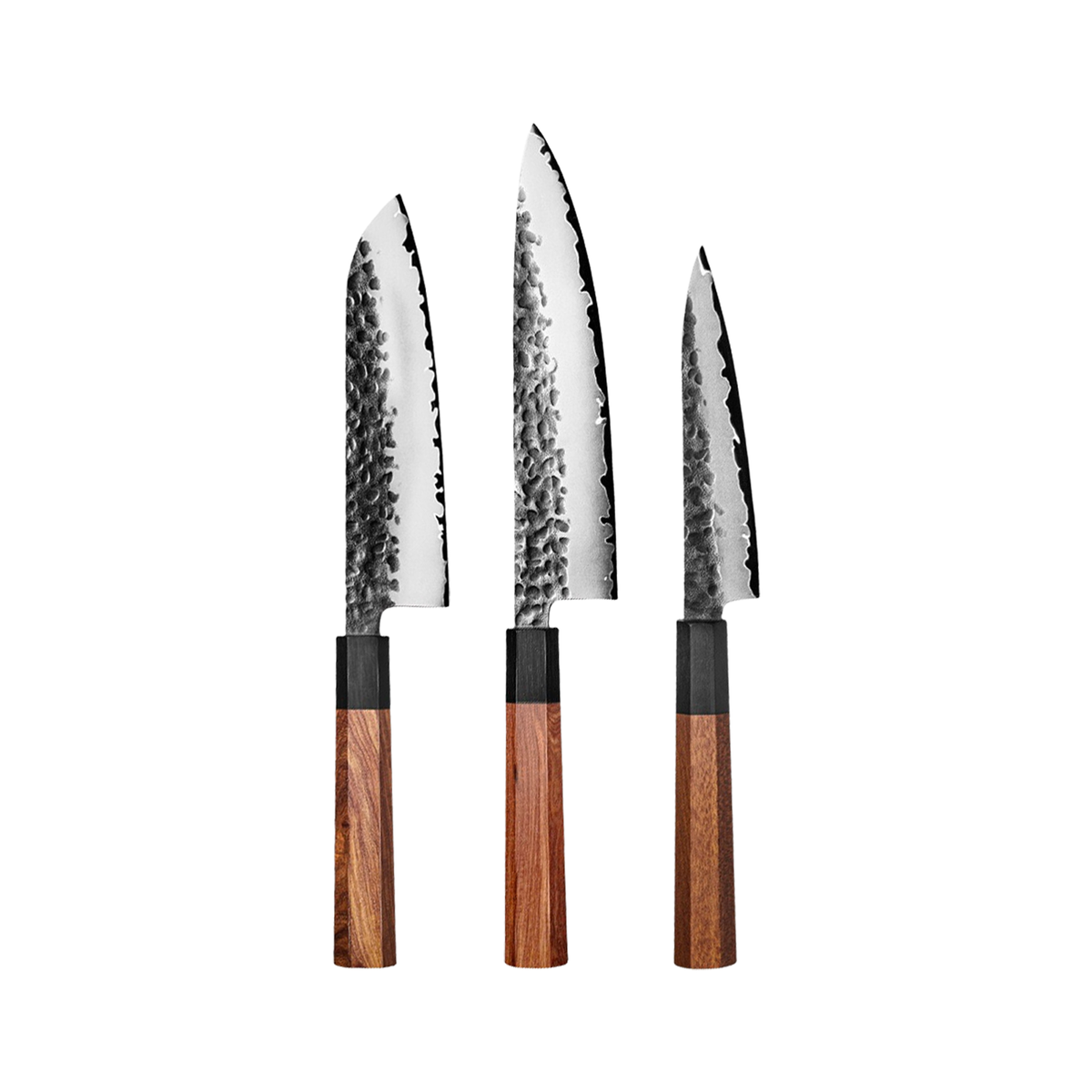 ARTIDGE Professional 6-Piece Knife Set San Mai Steel– 90Cr18Mov High Carbon Steel, HRC60-62, Ebony & Red Sandalwood Handles, Hand-Forged Damascus Hammered Blades - Yin Series