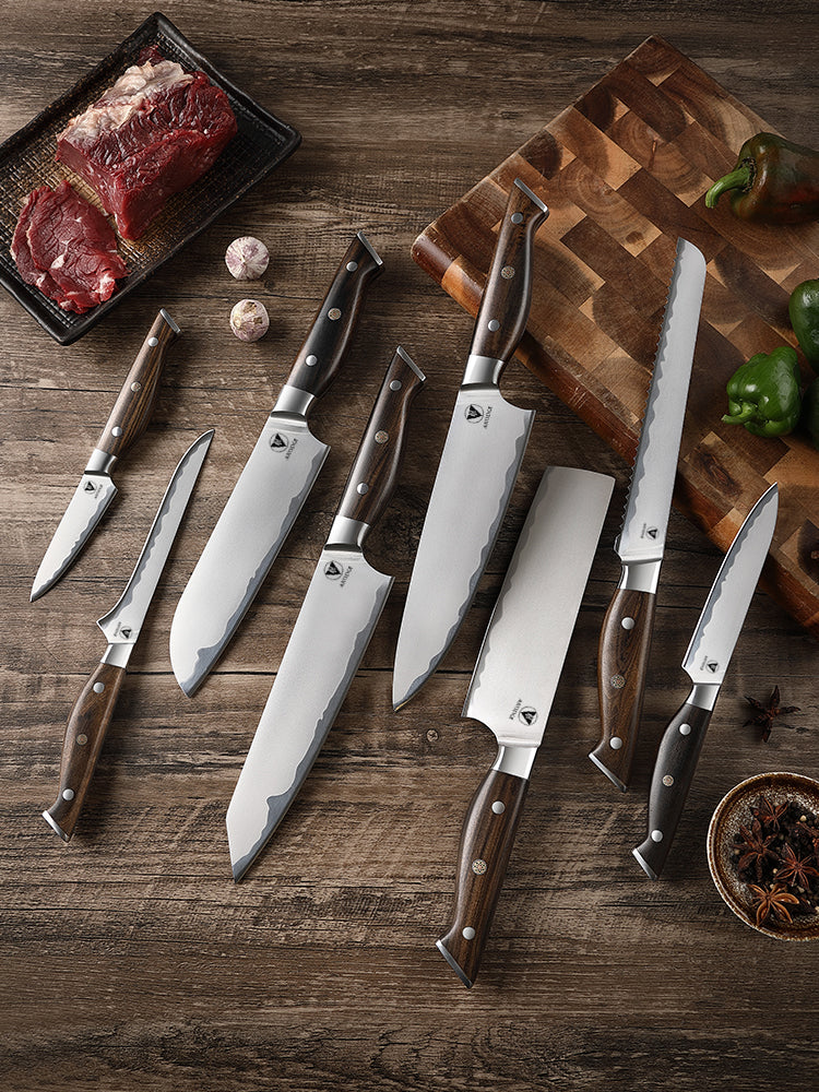ARTIDGE 8-Piece Kitchen Knife Set, Ultra Sharp Japanese High Carbon Stainless Steel Chef Knife Set, Non-slip Professional Cooking Knife with Ergonomic Ebony Handle