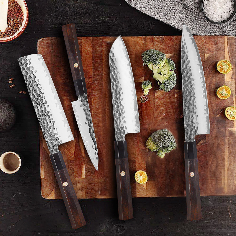 ARTIDGE Japanese 4-Piece Knife Set - Premium San Mai Damascus Steel Kitchen Set Chef, Santoku, Nakiri, Utility Knives with Ebony Handles-JIA SERIES