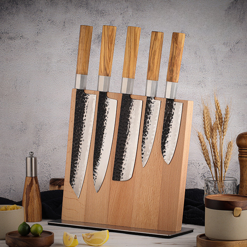 ARTIDGE Magnetic Knife Block – Beech Wood Knife Holder with Non-Slip Metal Base, Durable Freestanding Magnetic Knife Stand for Kitchen Countertop Organization