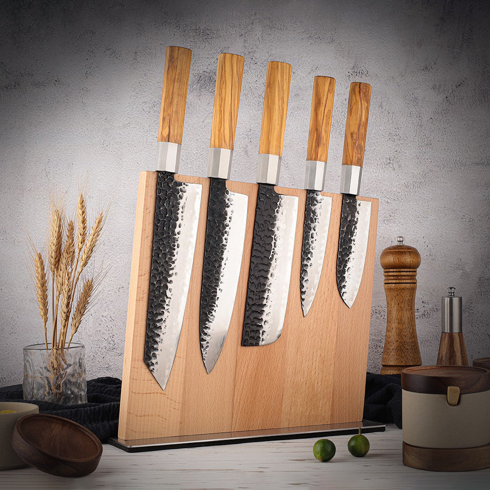 ARTIDGE Magnetic Knife Block – Beech Wood Knife Holder with Non-Slip Metal Base, Durable Freestanding Magnetic Knife Stand for Kitchen Countertop Organization