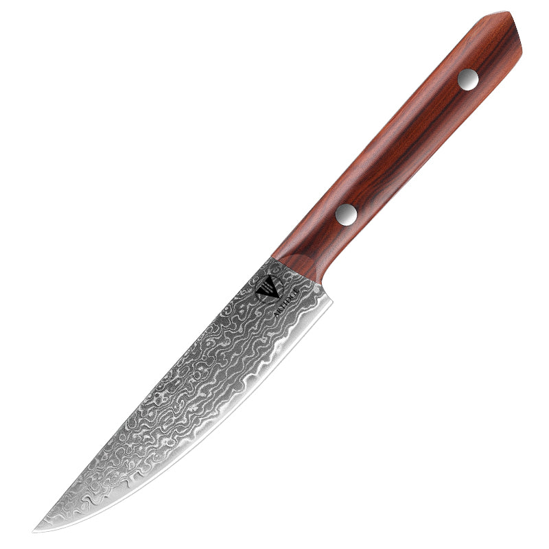 ARTIDGE 4.7" Utility Knife Damascus Steel Multi-Purpose Chef Knife - 67-Layer Forged Kitchen Knife with Natural Solid Wood Handle, 15° Double-Edged Blade, Ultra-Sharp & Durable-Sheng Series