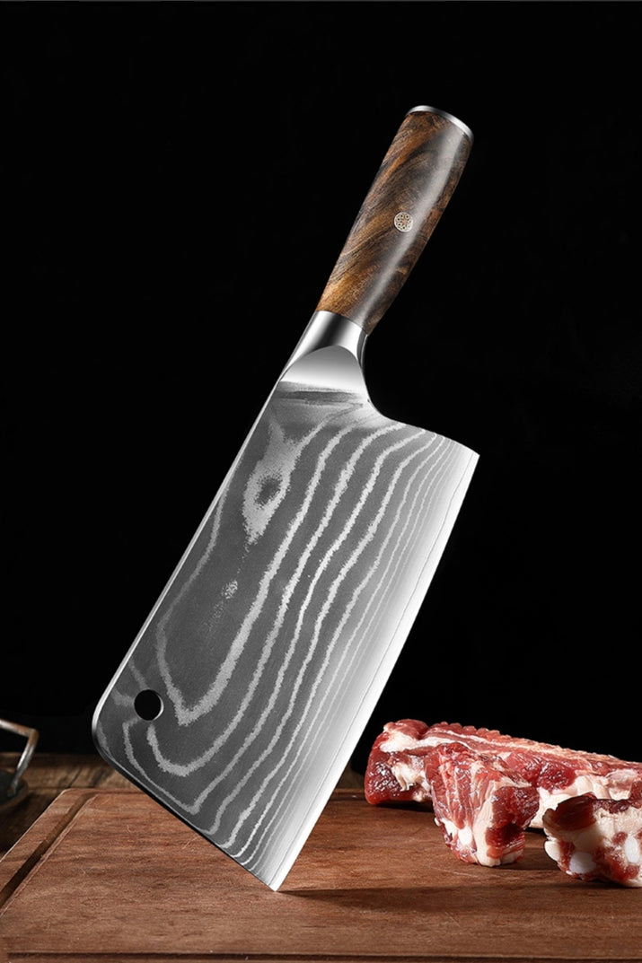 ARTIDGE 67-Layer Damascus Steel Bone Knife – 7.5" Heavy Duty Butcher Knife for Meat & Bone Cutting, Handmade Chinese Chopper with Ebony Wood Handle, 60±2 HRC - Ci Series