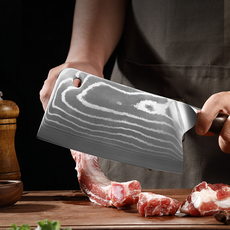 ARTIDGE 67-Layer Damascus Steel Bone Knife – 7.5" Heavy Duty Butcher Knife for Meat & Bone Cutting, Handmade Chinese Chopper with Ebony Wood Handle, 60±2 HRC - Ci Series