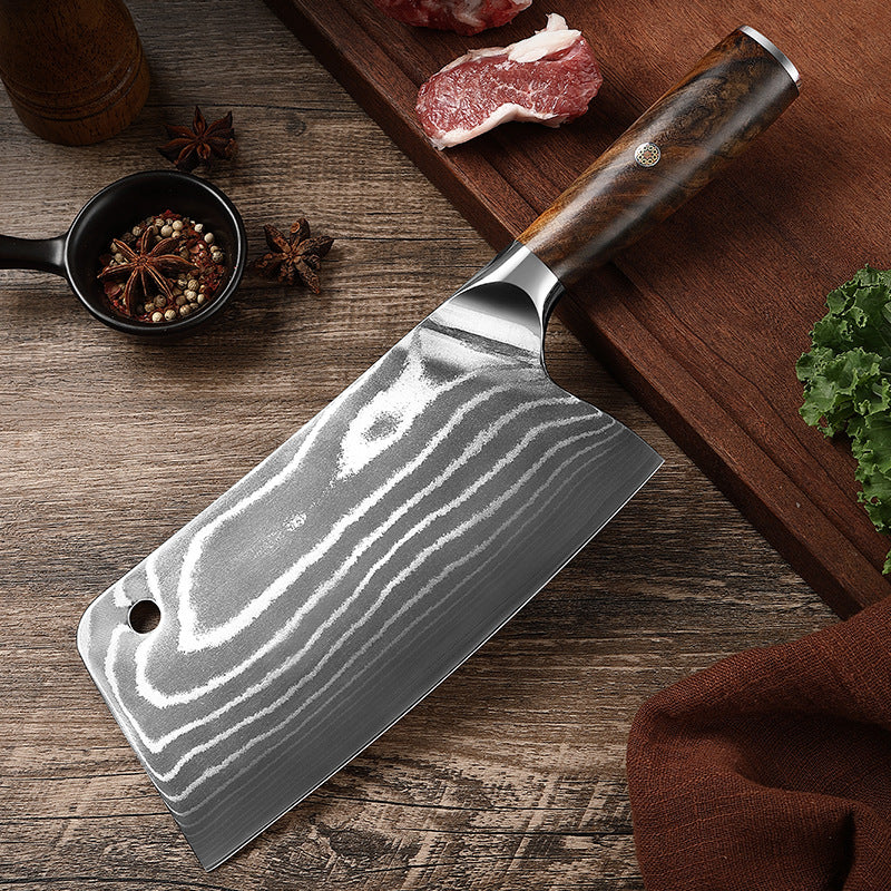 ARTIDGE 67-Layer Damascus Steel Bone Knife – 7.5" Heavy Duty Butcher Knife for Meat & Bone Cutting, Handmade Chinese Chopper with Ebony Wood Handle, 60±2 HRC - Ci Series