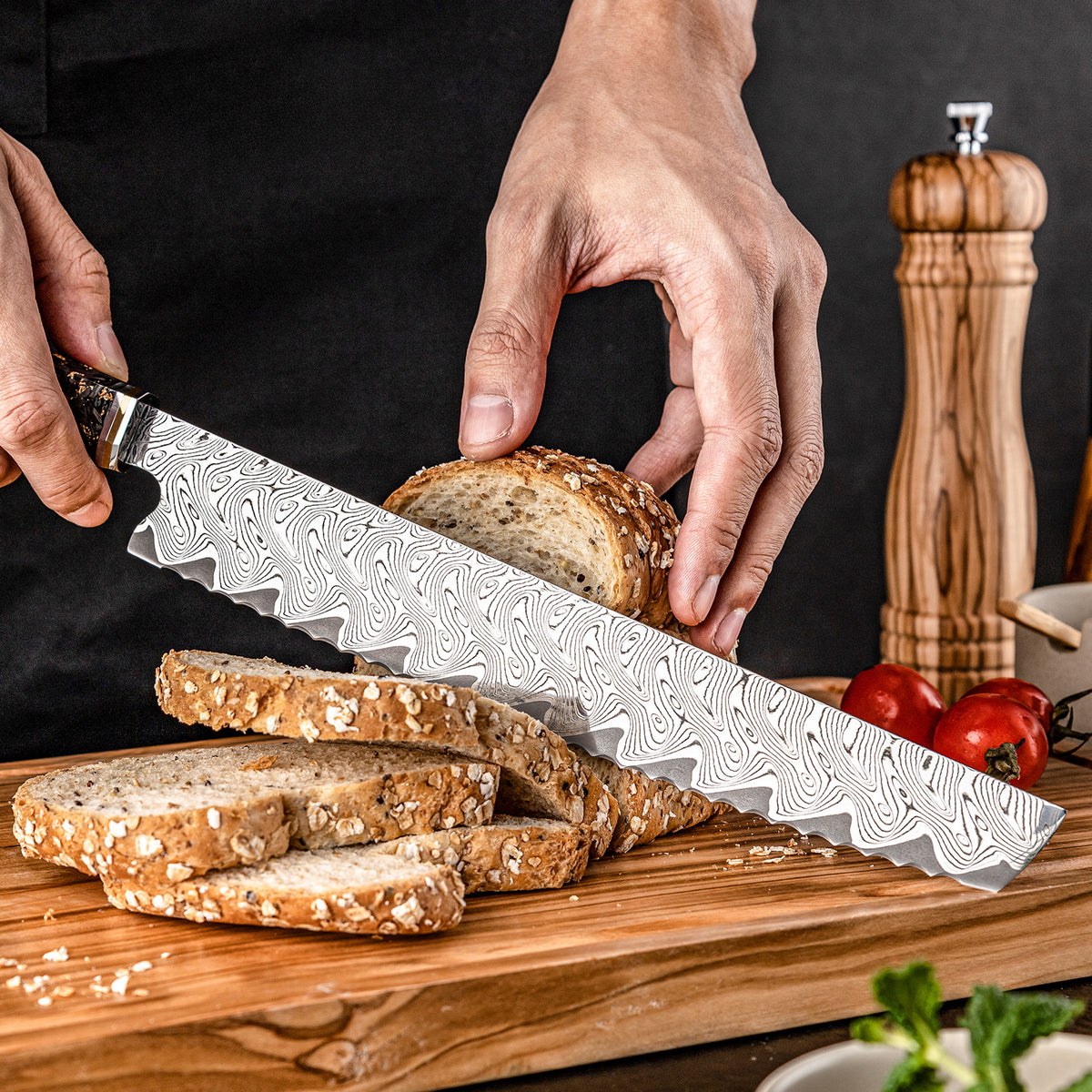 ARTIDGE Kitchen Knife Set,67-Layer Damascus Steel with AUS-10 Japanese Steel Core, Ultra Sharp Kitchen Knife with Carbon Fiber & Gold-Foil Handle, 60±2 HRC, V-Shape Grinding Edge for Precision Cutting - Zest Series