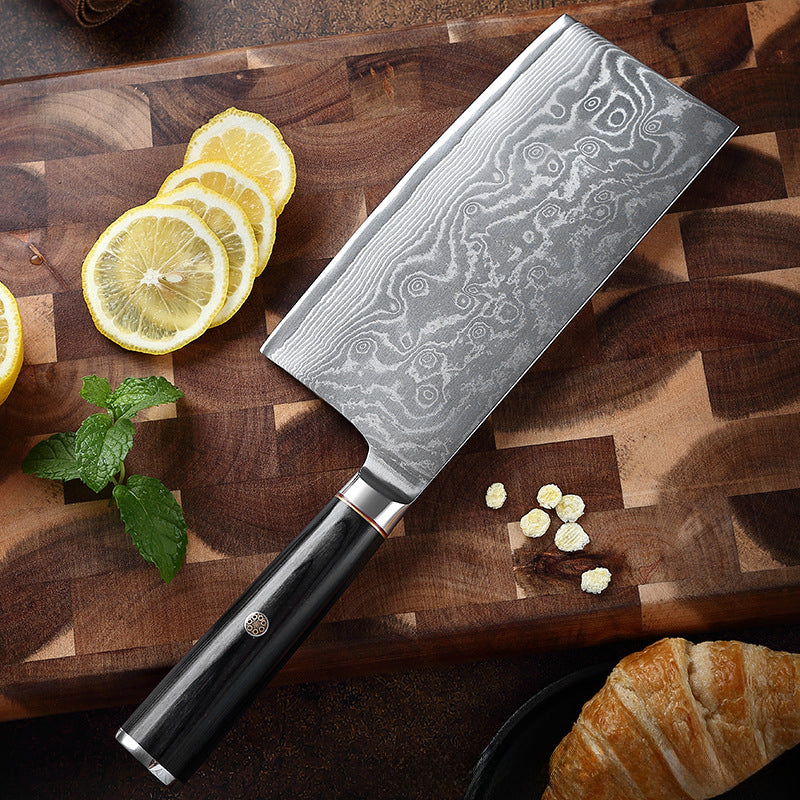 ARTIDGE Damascus Steel Cleaver Knife – 7-Inch Chinese Steel Core Blade, Polished Ebony Wood Handle, Ultra Sharp Kitchen Knife for Meat, Vegetables, Fruits – Professional Chef Knife - Ci Series
