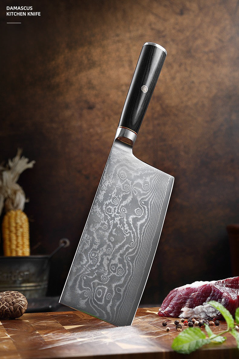 ARTIDGE Damascus Steel Cleaver Knife – 7-Inch Chinese Steel Core Blade, Polished Ebony Wood Handle, Ultra Sharp Kitchen Knife for Meat, Vegetables, Fruits – Professional Chef Knife - Ci Series