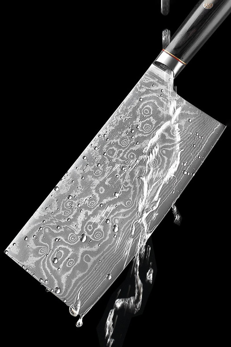 ARTIDGE Damascus Steel Cleaver Knife – 7-Inch Chinese Steel Core Blade, Polished Ebony Wood Handle, Ultra Sharp Kitchen Knife for Meat, Vegetables, Fruits – Professional Chef Knife - Ci Series