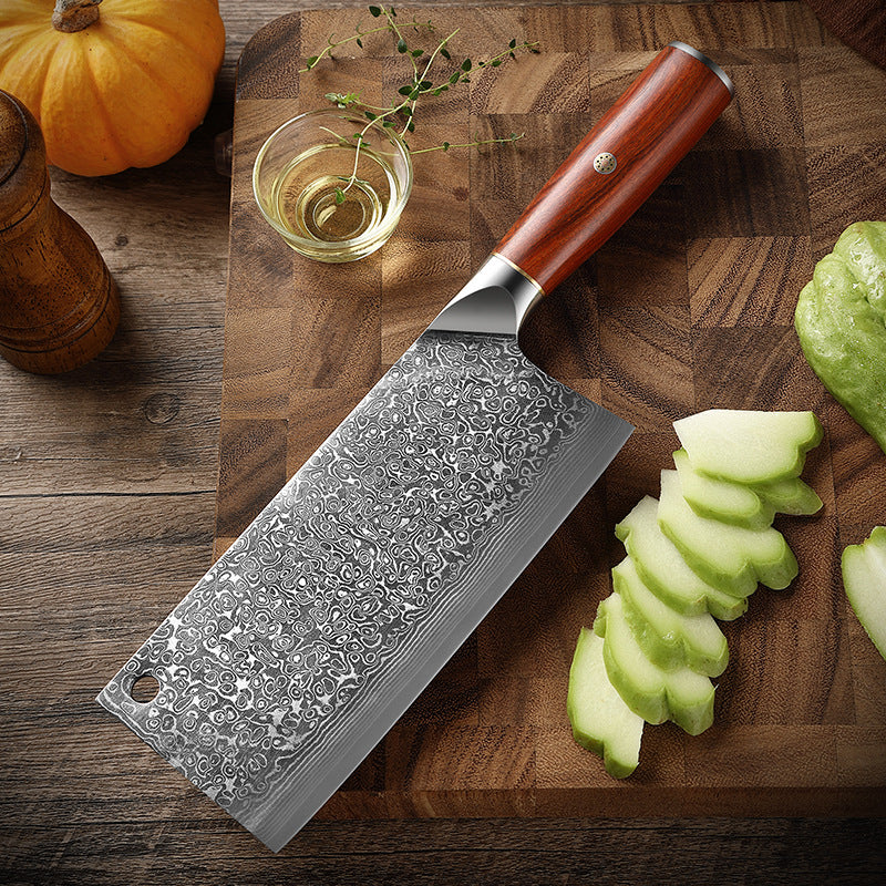 ARTIDGE Damascus Steel Cleaver Knife – 7-Inch Chinese Steel Core Blade, Polished Ebony Wood Handle, Ultra Sharp Kitchen Knife for Meat, Vegetables, Fruits – Professional Chef Knife - Ci Series