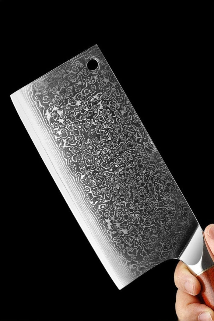 ARTIDGE Damascus Steel Cleaver Knife – 7-Inch Chinese Steel Core Blade, Polished Ebony Wood Handle, Ultra Sharp Kitchen Knife for Meat, Vegetables, Fruits – Professional Chef Knife - Ci Series
