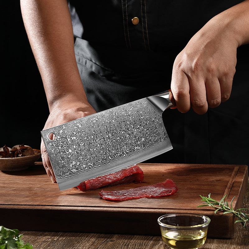 ARTIDGE Damascus Steel Cleaver Knife – 7-Inch Chinese Steel Core Blade, Polished Ebony Wood Handle, Ultra Sharp Kitchen Knife for Meat, Vegetables, Fruits – Professional Chef Knife - Ci Series
