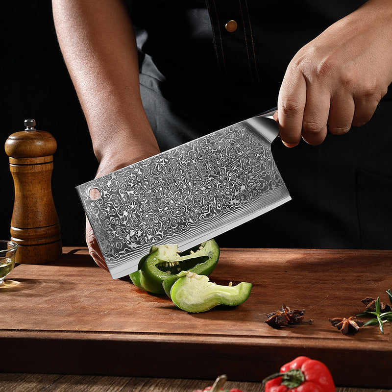 ARTIDGE Damascus Steel Cleaver Knife – 7-Inch Chinese Steel Core Blade, Polished Ebony Wood Handle, Ultra Sharp Kitchen Knife for Meat, Vegetables, Fruits – Professional Chef Knife - Ci Series
