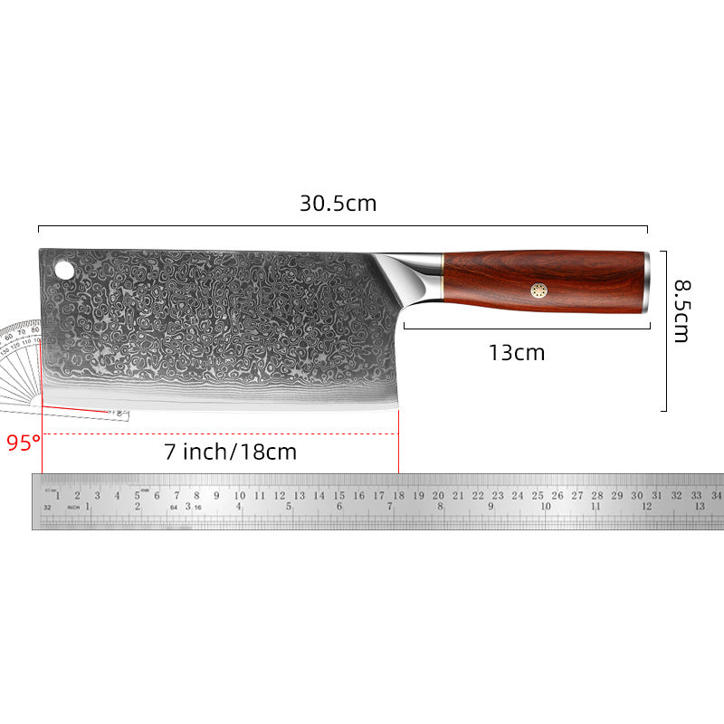 ARTIDGE Damascus Steel Cleaver Knife – 7-Inch Chinese Steel Core Blade, Polished Ebony Wood Handle, Ultra Sharp Kitchen Knife for Meat, Vegetables, Fruits – Professional Chef Knife - Ci Series
