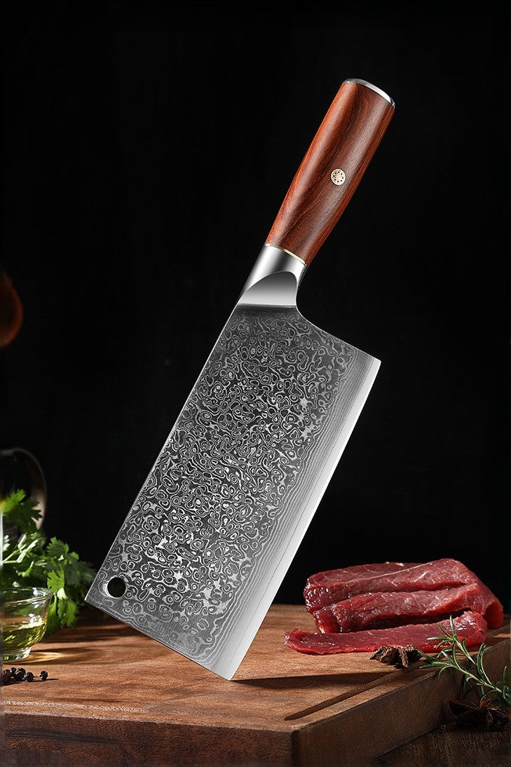 ARTIDGE Damascus Steel Cleaver Knife – 7-Inch Chinese Steel Core Blade, Polished Ebony Wood Handle, Ultra Sharp Kitchen Knife for Meat, Vegetables, Fruits – Professional Chef Knife - Ci Series