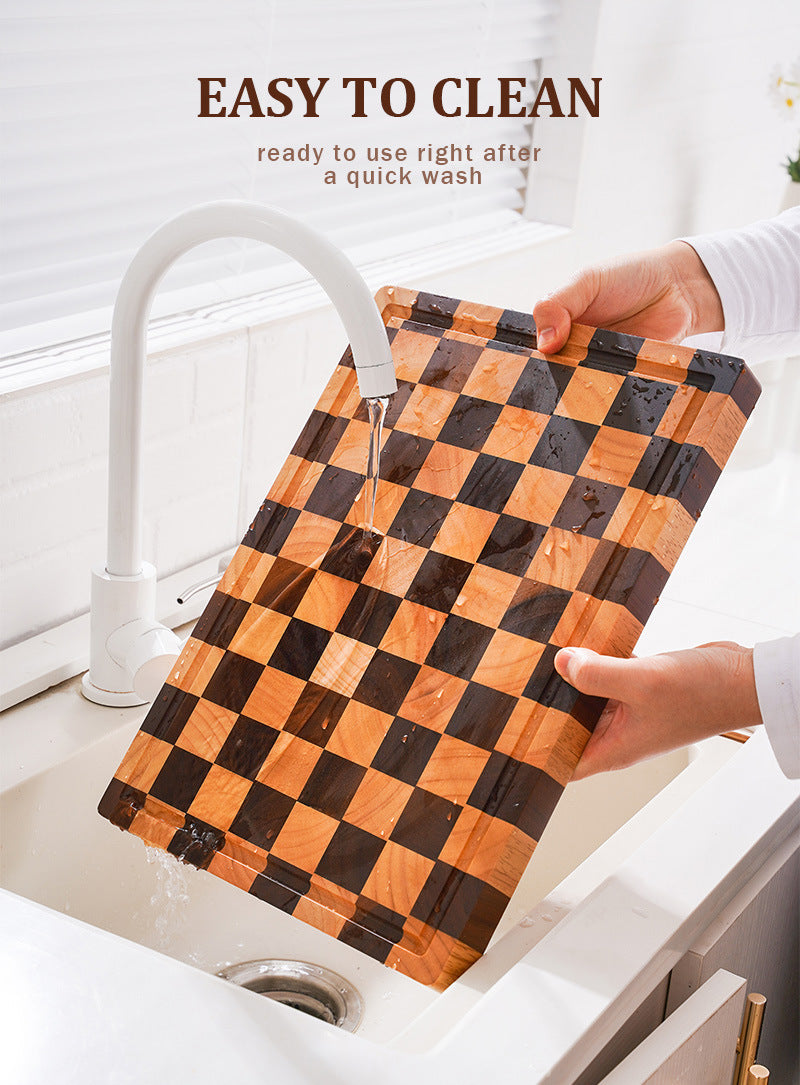 Carbonized Acacia Wood Cutting Board – 3.0cm Extra Thick, Deep Juice Groove, Checkerboard Art Design, Built-In Handles – Perfect Kitchen Gift