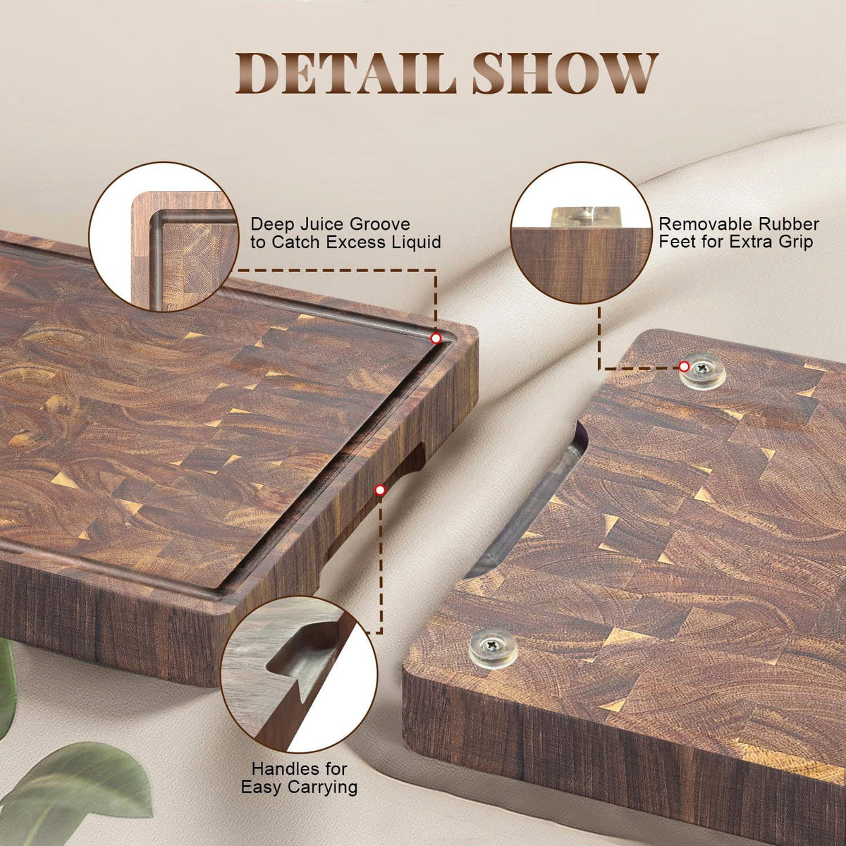 ARTIDGE Acacia Wood End Grain Cutting Board – 2.5cm Thick, Built-In Handles, Knife-Friendly & Easy Clean, Perfect Gift for Kitchen Lovers