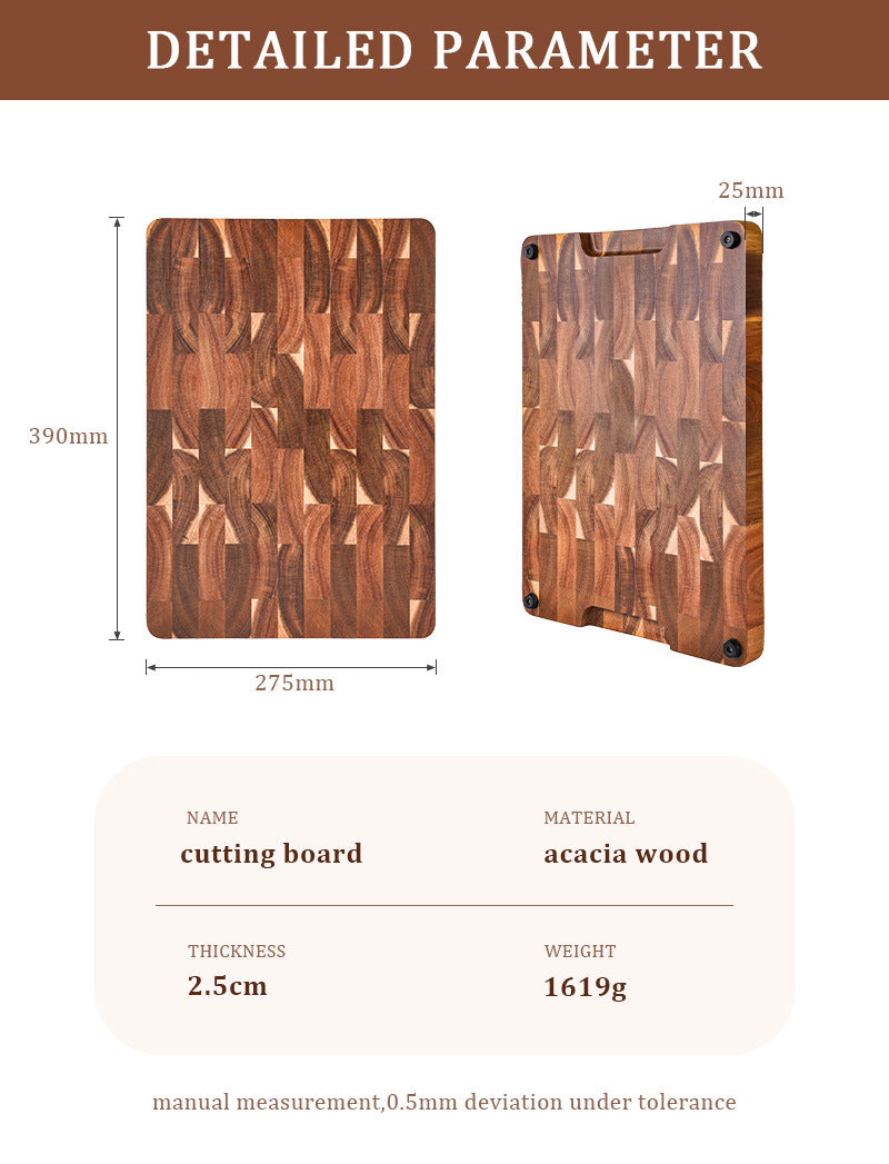 ARTIDGE Acacia Wood End Grain Cutting Board – 2.5cm Thick, Built-In Handles, Knife-Friendly & Easy Clean, Perfect Gift for Kitchen Lovers