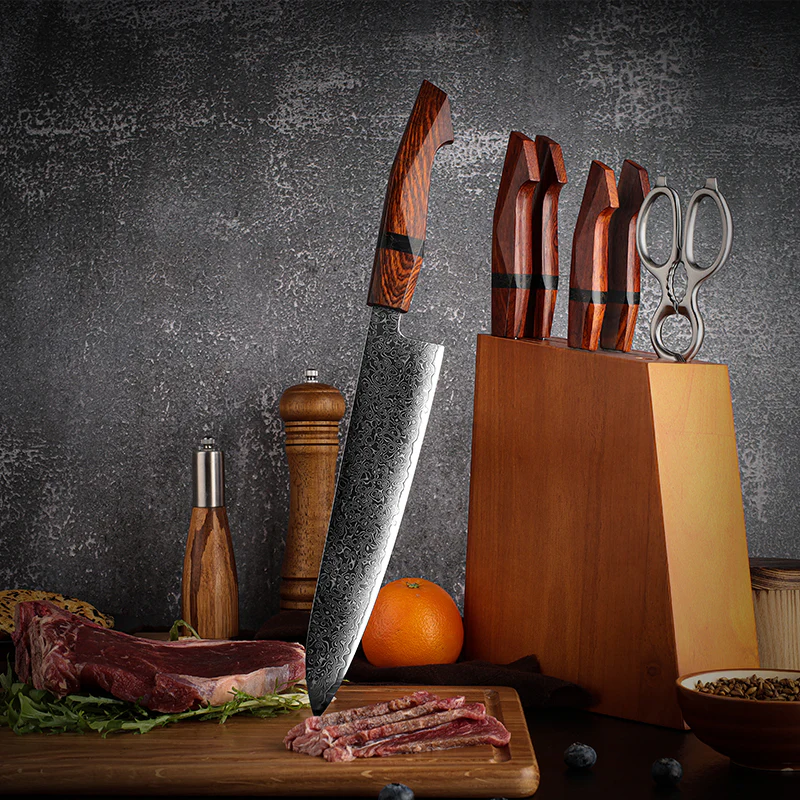 ARTIDGE 9” Gyutou Chef Knife with Sandalwood Handle, 67-Layer 10Cr15CoMoV Damascus Steel, V-Shape 12° Edge, Flat Grind, Razor Sharp, Ergonomic Grip, Gift Box Included - Glow Series