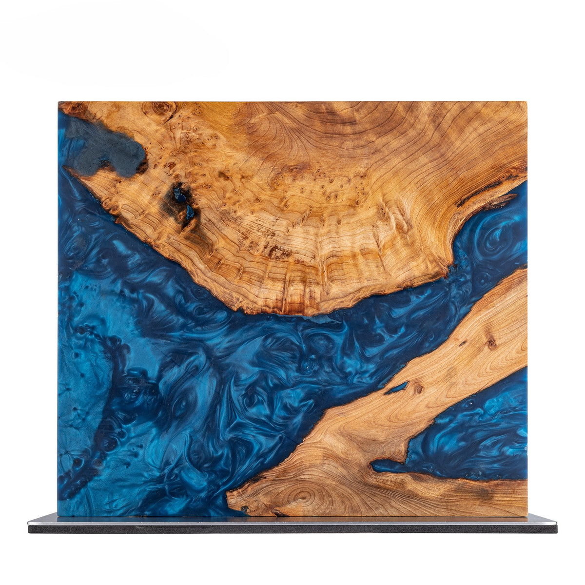 ARTIDGE Luxury Magnetic Knife Block – Handcrafted Blue Resin & Burl Wood Knife Holder with Anti-Slip Metal Base, Premium Knife Stand for Elegant Kitchen Display & Organization