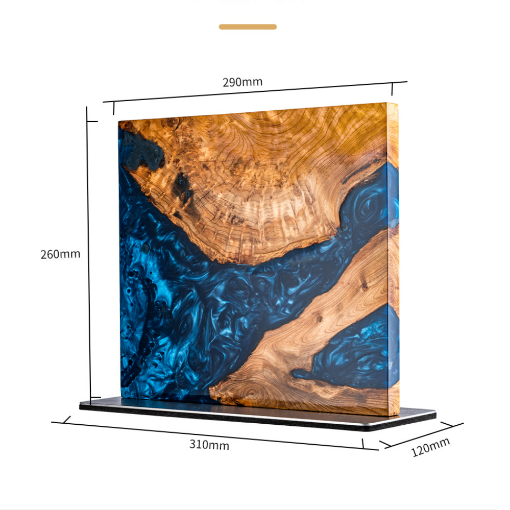 ARTIDGE Luxury Magnetic Knife Block – Handcrafted Blue Resin & Burl Wood Knife Holder with Anti-Slip Metal Base, Premium Knife Stand for Elegant Kitchen Display & Organization