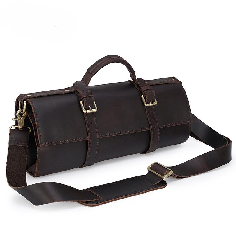 Premium Genuine Leather Chef Knife Roll Bag - Portable Storage with Custom Logo, Adjustable Leather Strap & Durable Rings for Professional Chefs and Home Cooks