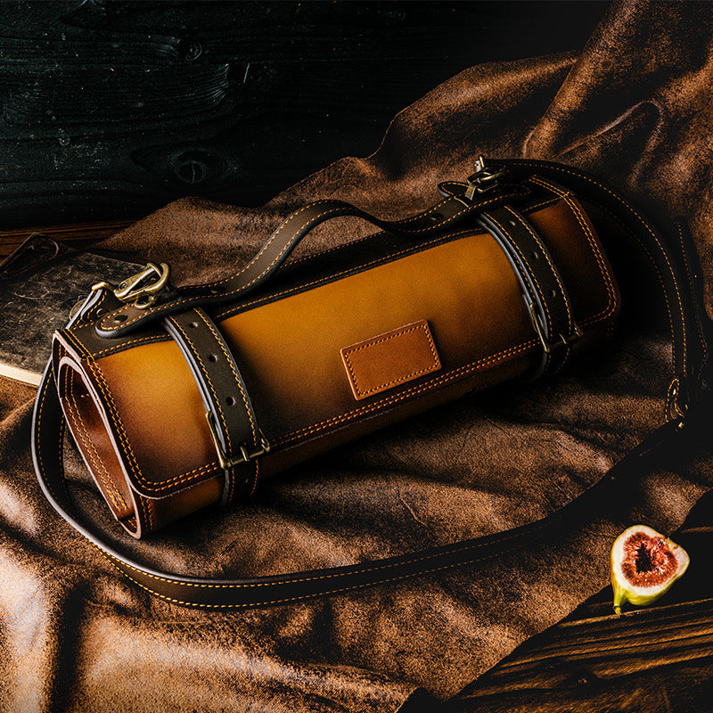 Premium Genuine Leather Chef Knife Roll Bag - Portable Storage with Custom Logo, Adjustable Leather Strap & Durable Rings for Professional Chefs and Home Cooks