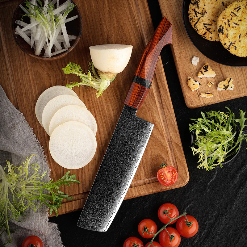 ARTIDGE 7" Nakiri Knife with Sandalwood Handle, 67-Layer 10Cr15CoMoV Damascus Steel, V-Shape 12° Edge, Flat Grind, Razor Sharp, Ergonomic Grip, Gift Box Included - Glow Series