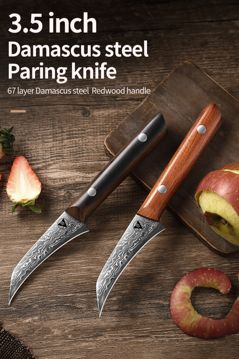ARTIDGE 3.5" Paring Knife Damascus Steel Peel Chef Knife - 67-Layer Forged Fruit/Vegetable Knife with Natural Solid Wood Handle, 15° Double-Edged Blade, Ultra-Sharp & Corrosion Resistant-Sheng Series