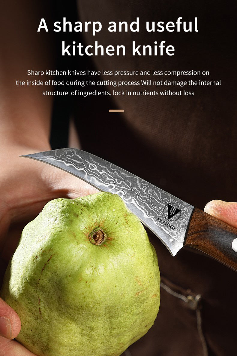 ARTIDGE 3.5" Paring Knife Damascus Steel Peel Chef Knife - 67-Layer Forged Fruit/Vegetable Knife with Natural Solid Wood Handle, 15° Double-Edged Blade, Ultra-Sharp & Corrosion Resistant-Sheng Series