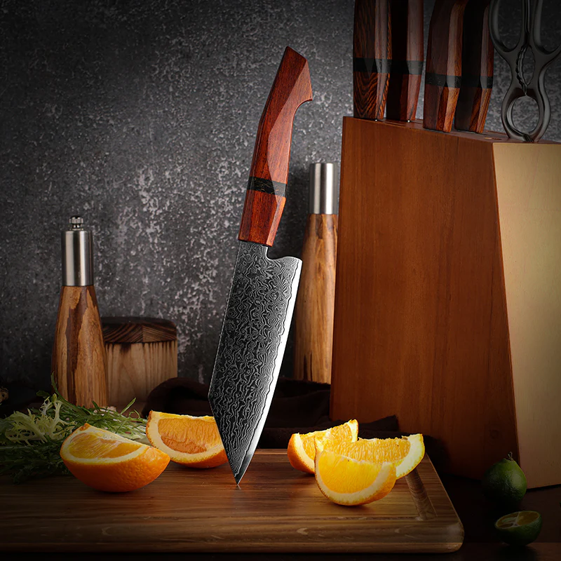 ARTIDGE 5.5" Bunka Knife with Sandalwood Handle, 67-Layer 10Cr15CoMoV Damascus Steel, V-Shape 12° Edge, Flat Grind, Razor Sharp, Ergonomic Grip, Gift Box Included - Glow Series