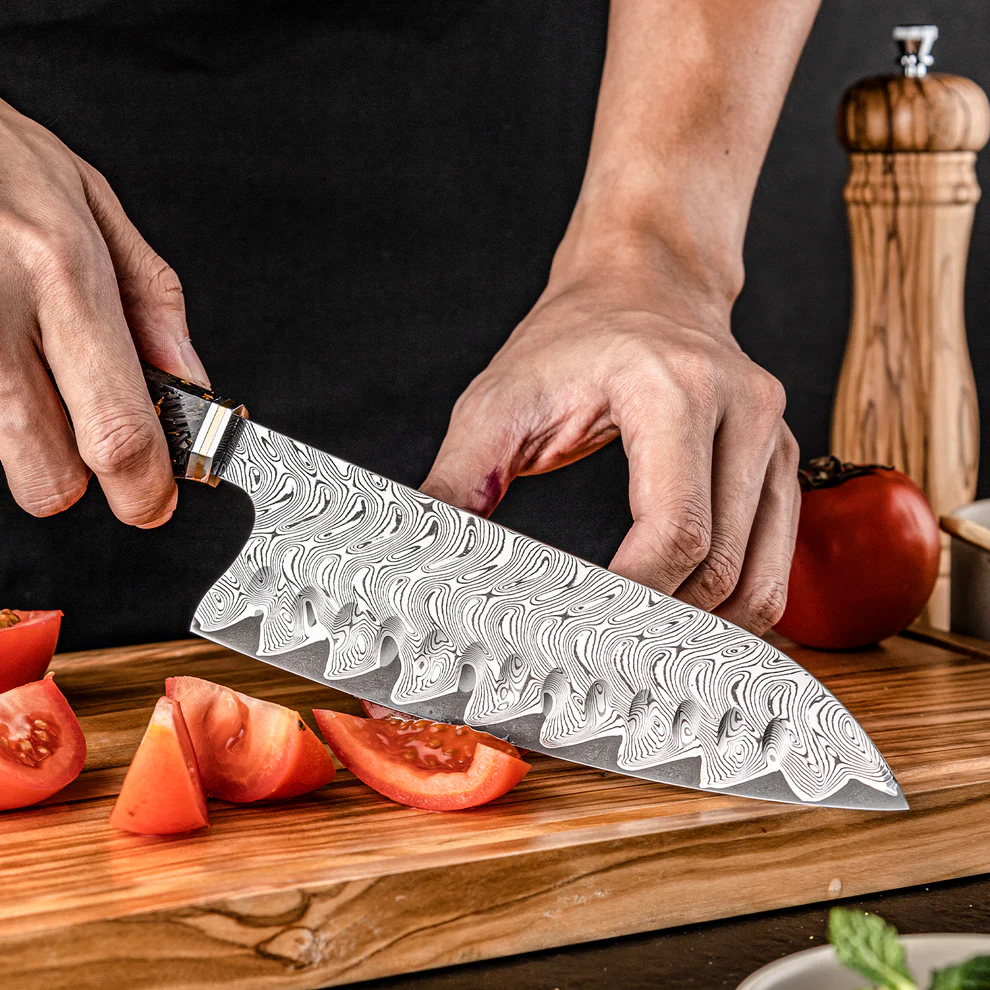 ARTIDGE Kitchen Knife Set,67-Layer Damascus Steel with AUS-10 Japanese Steel Core, Ultra Sharp Kitchen Knife with Carbon Fiber & Gold-Foil Handle, 60±2 HRC, V-Shape Grinding Edge for Precision Cutting - Zest Series