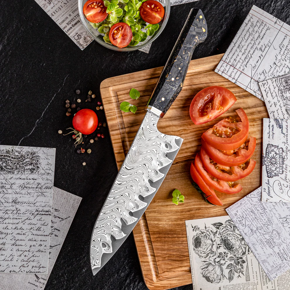 ARTIDGE 8“ Chef Knife,67-Layer Damascus Steel with AUS-10 Japanese Steel Core, Ultra Sharp Kitchen Knife with Carbon Fiber & Gold-Foil Handle, 60±2 HRC, V-Shape Grinding Edge for Precision Cutting - Zest Series