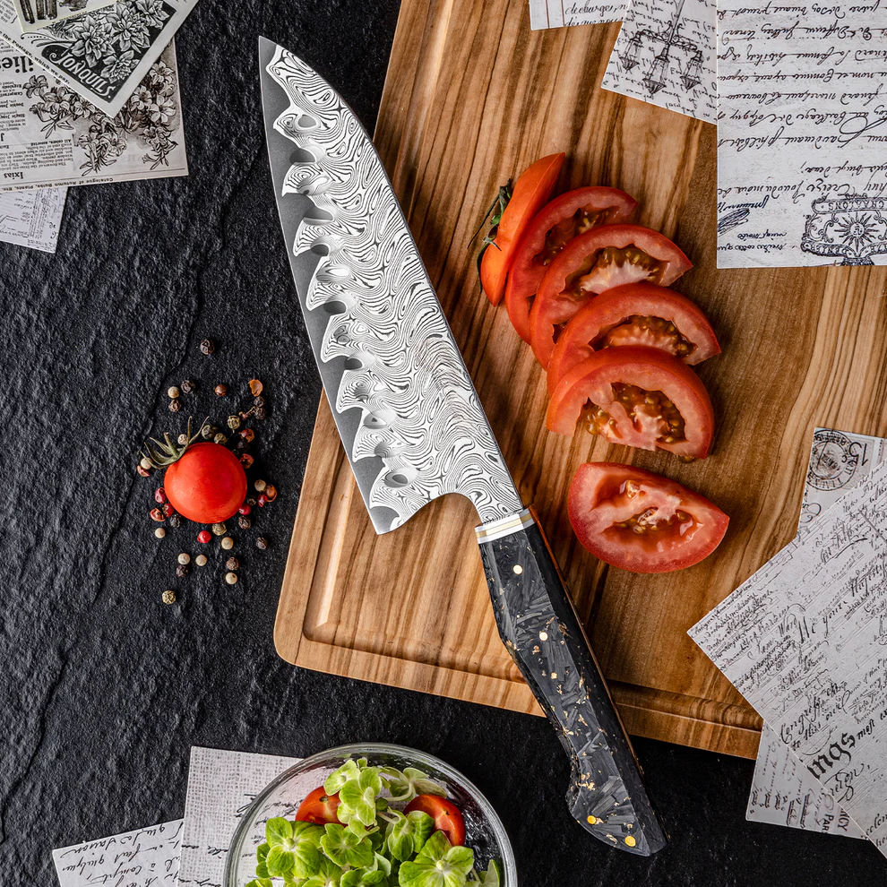 ARTIDGE 7.3" Santoku Knife,67-Layer Damascus Steel with AUS-10 Japanese Steel Core, Ultra Sharp Kitchen Knife with Carbon Fiber & Gold-Foil Handle, 60±2 HRC, V-Shape Grinding Edge for Precision Cutting - Zest Series