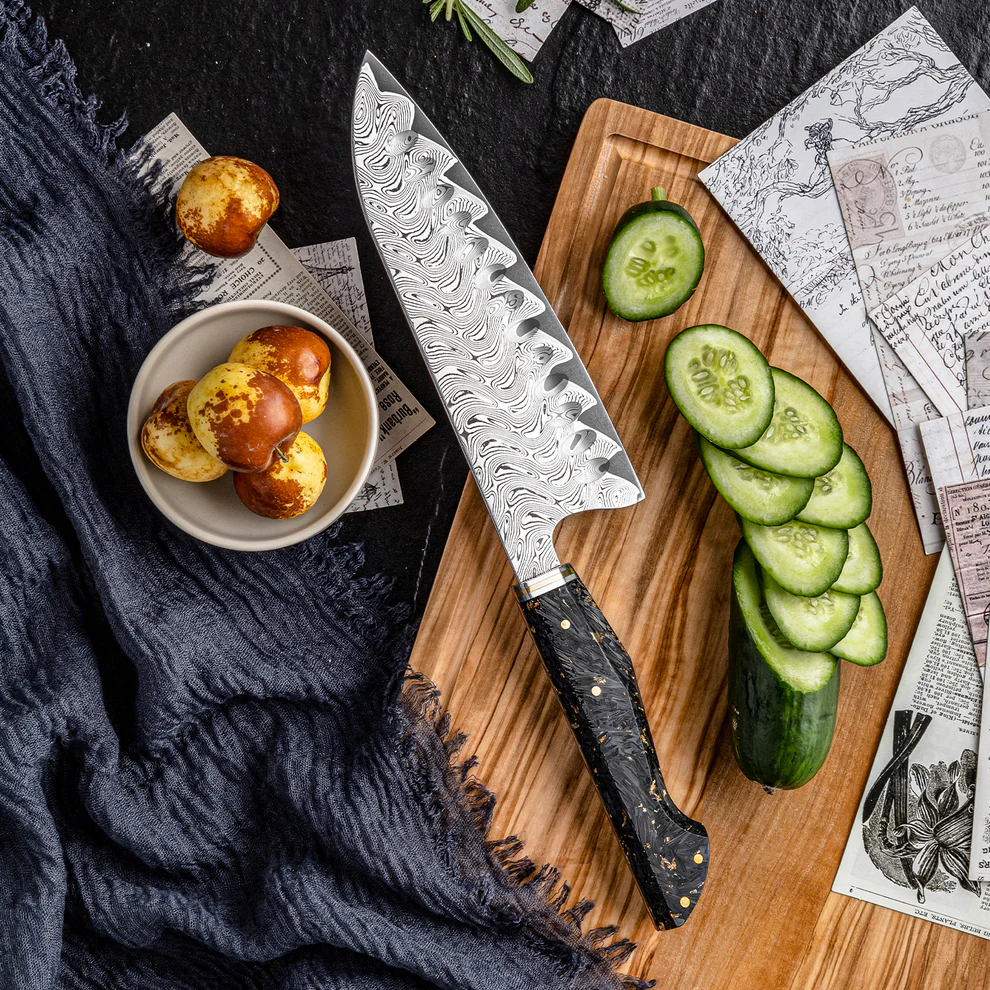 ARTIDGE Kitchen Knife Set,67-Layer Damascus Steel with AUS-10 Japanese Steel Core, Ultra Sharp Kitchen Knife with Carbon Fiber & Gold-Foil Handle, 60±2 HRC, V-Shape Grinding Edge for Precision Cutting - Zest Series