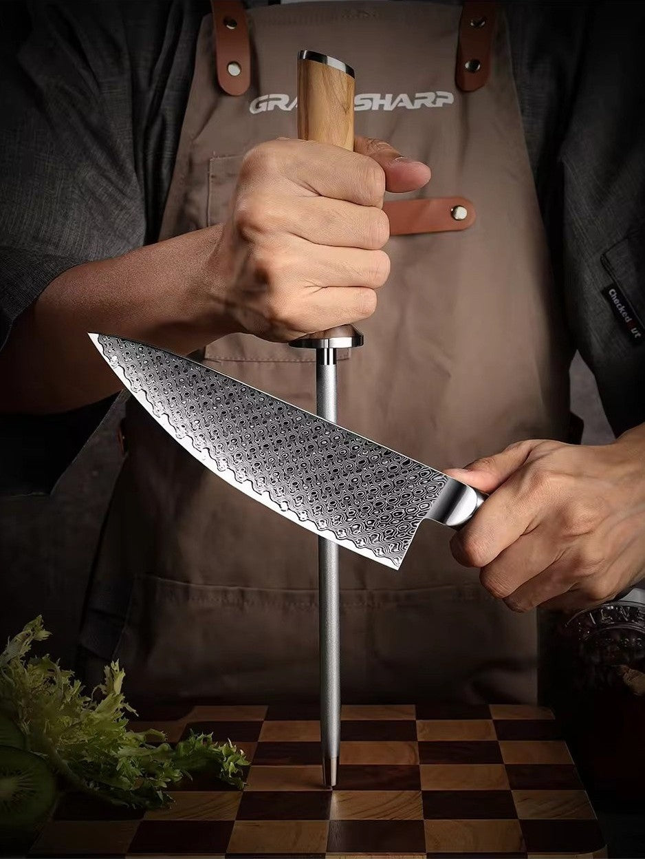 ARTIDGE 10" Diamond Sharpening Rod - 600 Grit Honing Professional Knife Sharpener with resin rim & Olive Wood Handle - Pure Series