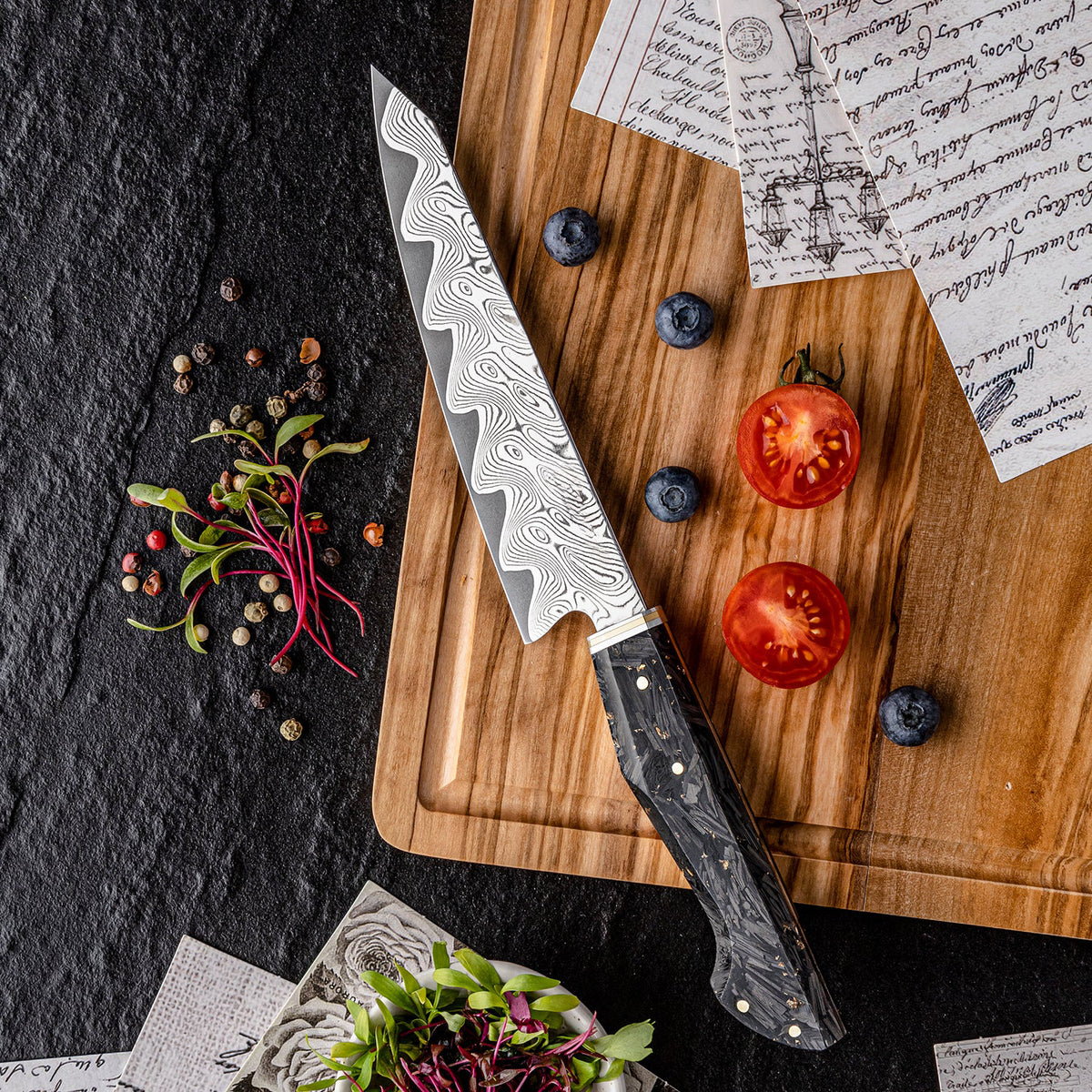 ARTIDGE 5.5" Utility Knife,67-Layer Damascus Steel with AUS-10 Japanese Steel Core, Ultra Sharp Kitchen Knife with Carbon Fiber & Gold-Foil Handle, 60±2 HRC, V-Shape Grinding Edge for Precision Cutting - Zest Series