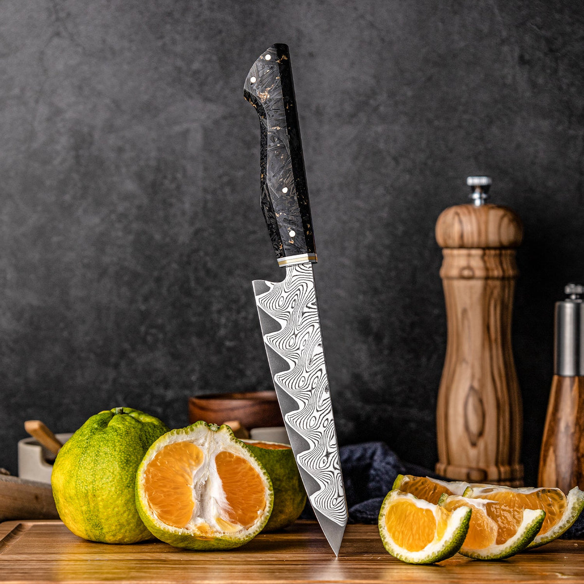 ARTIDGE 5.5" Utility Knife,67-Layer Damascus Steel with AUS-10 Japanese Steel Core, Ultra Sharp Kitchen Knife with Carbon Fiber & Gold-Foil Handle, 60±2 HRC, V-Shape Grinding Edge for Precision Cutting - Zest Series