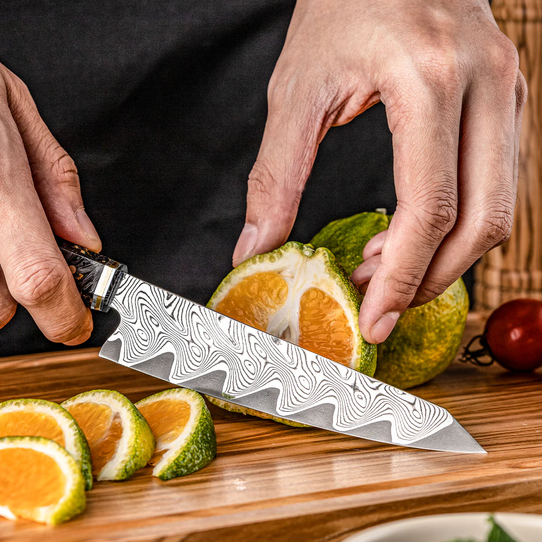 ARTIDGE 5.5" Utility Knife,67-Layer Damascus Steel with AUS-10 Japanese Steel Core, Ultra Sharp Kitchen Knife with Carbon Fiber & Gold-Foil Handle, 60±2 HRC, V-Shape Grinding Edge for Precision Cutting - Zest Series