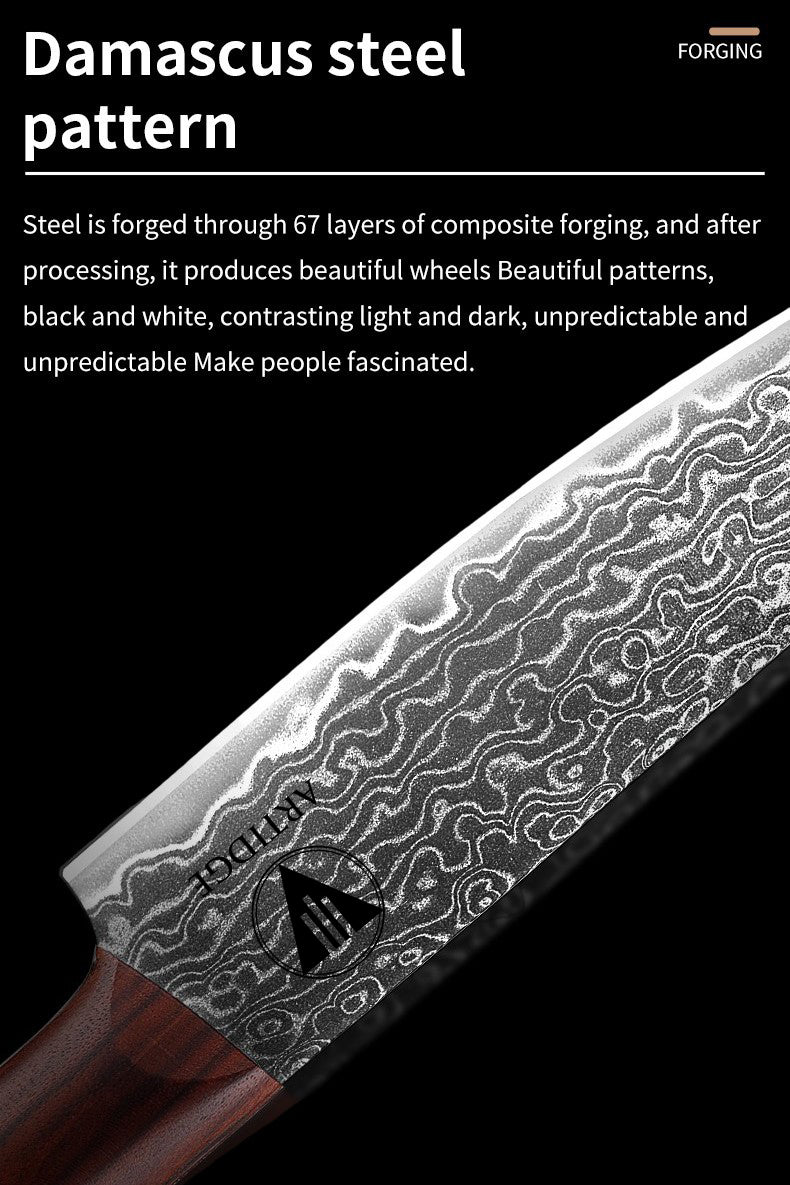 ARTIDGE 4.7" Utility Knife Damascus Steel Multi-Purpose Chef Knife - 67-Layer Forged Kitchen Knife with Natural Solid Wood Handle, 15° Double-Edged Blade, Ultra-Sharp & Durable-Sheng Series