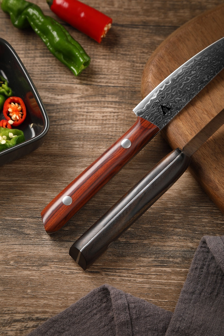ARTIDGE 4.7" Utility Knife Damascus Steel Multi-Purpose Chef Knife - 67-Layer Forged Kitchen Knife with Natural Solid Wood Handle, 15° Double-Edged Blade, Ultra-Sharp & Durable-Sheng Series