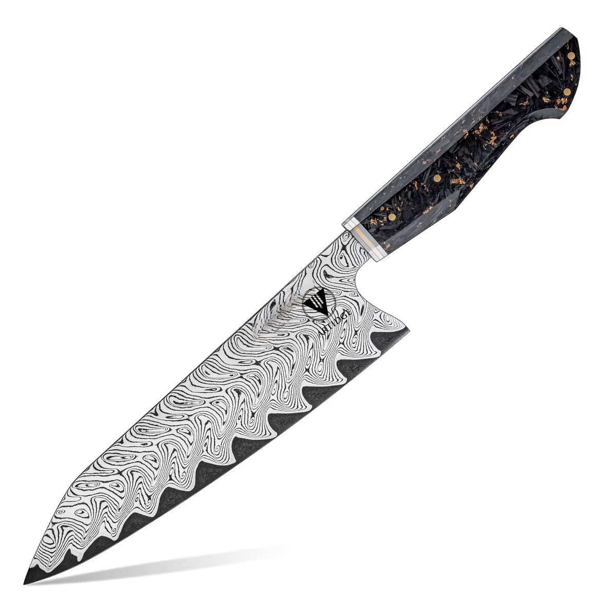 ARTIDGE Kitchen Knife Set,67-Layer Damascus Steel with AUS-10 Japanese Steel Core, Ultra Sharp Kitchen Knife with Carbon Fiber & Gold-Foil Handle, 60±2 HRC, V-Shape Grinding Edge for Precision Cutting - Zest Series