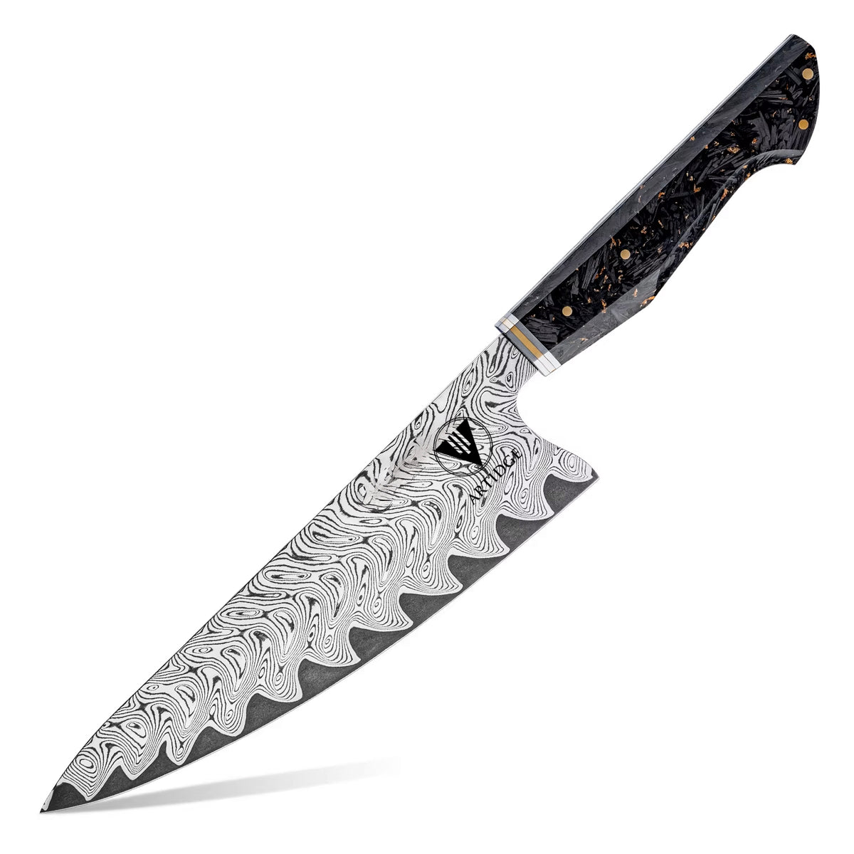 ARTIDGE Kitchen Knife Set,67-Layer Damascus Steel with AUS-10 Japanese Steel Core, Ultra Sharp Kitchen Knife with Carbon Fiber & Gold-Foil Handle, 60±2 HRC, V-Shape Grinding Edge for Precision Cutting - Zest Series