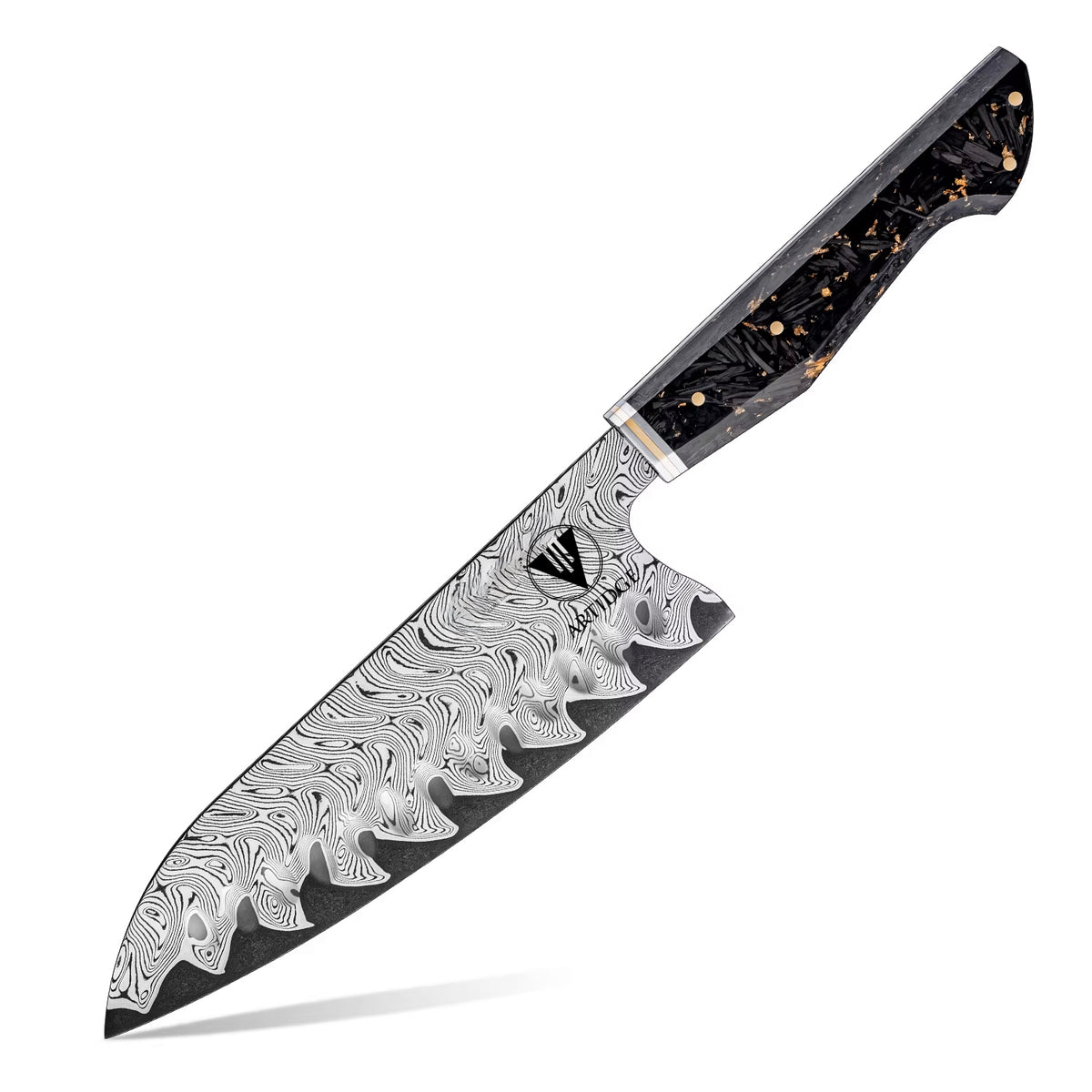 ARTIDGE Kitchen Knife Set,67-Layer Damascus Steel with AUS-10 Japanese Steel Core, Ultra Sharp Kitchen Knife with Carbon Fiber & Gold-Foil Handle, 60±2 HRC, V-Shape Grinding Edge for Precision Cutting - Zest Series